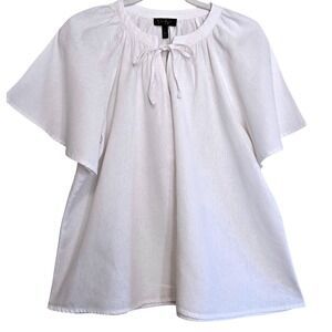 Jessica Simpson Women's White Linen Boho Tie Front Flutter Sleeve Blouse Large